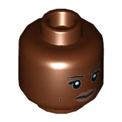 Minifig Head Patty Tolan, Dual Sided, Eyebrows, Dark Tan Lips, Dimples, Neutral / Bared Teeth Print [Hollow Stud]