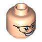 Minifig Head Abby Yates, Dual Sided, Reddish Brown Glasses, Bright Pink Lips, Smile / Smirk Print [Hollow Stud]