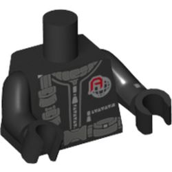 Torso Jumpsuit with Silver Zippers, Dark Bluish Gray Belt and Pouches Print, Black Arms and Hands with Stopwatch Print on Left