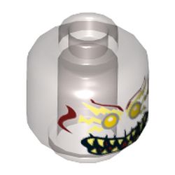 Minifig Head Mayhem, Yellowish Green Lightning Bolts around Gold Eyes, Dark Red Face Lines, Fangs Print [Hollow Stud]