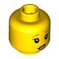 Minifig Head Babysitter, Raised Dark Orange Eyebrows, White Pupils, Dark Orange Lips, Lopsided Open Smile Print