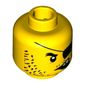 Minifig Head Scallywag Pirate, Beard Black Stubble Long, Eyepatch, Crooked Open Mouth with 2 Teeth Print [Hollow Stud]