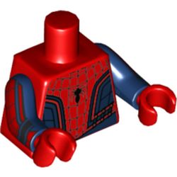 Torso Bodysuit, Dark Blue Panels, Webbing and Small Black Spider Logo Print, Dark Blue Arms with Webbing Print, Red Hands