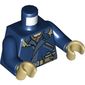 Torso Jacket with Fur Collar, Utility Belt Print, Dark Blue Arms, Tan Hands