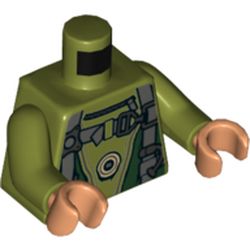 Torso Jumpsuit with Dark Green Panels, Dark Bluish Gray Straps Print, Olive Green Arms, Nougat Hands