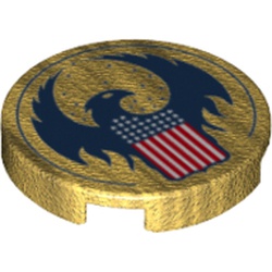 Tile Round 2 x 2 with Bottom Stud Holder with Stylised American Eagle and Flag Print