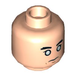Minifig Head Chirrut Imwe, Dual Sided, Eyebrows, White Eyes, Stern / Crooked Grin Print [Hollow Stud]