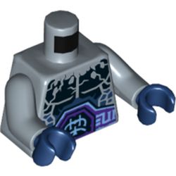 Torso Chest with Black Cracks, Dark Bluish Gray Scales, Dark Purple and Light Blue Belt Print, Sand Blue Arms, Dark Blue Hands