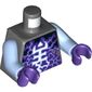 Torso White and Bright Light Blue Rogul Symbol and Lightning over Dark Purple and Black Print, Bright Light Blue Arms, Dark Purple Hands