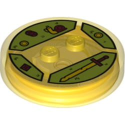 Function Brick Round 4 x 4 x 2/3 with 2 Studs and Snail, Sword, Coins and Gems Print