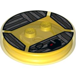 Function Brick Round 4 x 4 x 2/3 with 2 Studs and Video Game Joystick and Wood Grain print