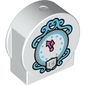 Duplo Brick 1 x 3 x 2 Round Top, Cut Away Sides with Dark Azure & Silver Clock Face, Dark Pink Clock Hands, with 'C' in Shield Print