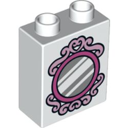 Duplo Brick 1 x 2 x 2 with Bottom Tube and Silver Mirror Print