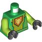 Torso Armor with Lime Circuitry and Panel with Bright Light Yellow Fox Head on Orange Pentagonal Shield Print, Lime Arms, Black Hands