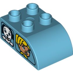 Duplo Brick 2 x 3 with Curved Top - Dual Side Print Windows / Side A Duplo Girl and Dog / Side B Boy and Cat