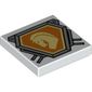 Tile 2 x 2 with Bright Light Yellow Horse Head on Orange Shield with Silver Border Print