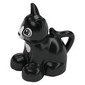 Duplo Animal Cat / Kitten Sitting with Black Eyes and Whiskers and White Chest and Nose Print