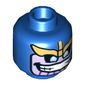 Minifig Head Thanos, Balaclava, Lavender Face, Gold Metal Wing-Shaped Visor, Blue Eyes, Wide Mouth with Teeth Print