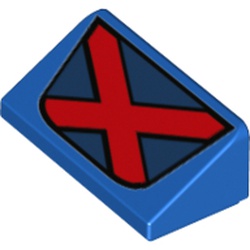Slope 30° 1 x 2 x 2/3 - Red 'X' on Dark Blue Banner Print (X-Men Logo)