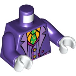 Torso Suit Jacket with Notched Lapels, Striped Vest over Orange Shirt and Green Tie print (Joker), Dark Purple Arms, White Hands