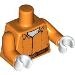 Torso Prisoner Jumpsuit with Belt and White Undershirt on Front / 'ARKHAM' and Belt on Back Print, Orange Arms, White Hands
