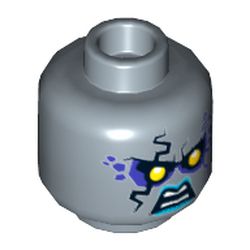 Minifig Head Ruina, Dual Sided, Yellow Eyes, Dark Purple Rock Effect, Blue Lips, Teeth, Angry / Evil Grin Print [Hollow Stud]