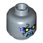 Minifig Head Ruina, Dual Sided, Yellow Eyes, Dark Purple Rock Effect, Blue Lips, Teeth, Angry / Evil Grin Print [Hollow Stud]