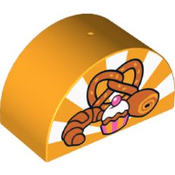 Duplo Brick 2 x 4 x 2 Curved Top with Cupcake, Roll, Croissant, and Pretzel on Bright Light Orange and White Sun-rays Background Print