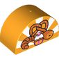 Duplo Brick 2 x 4 x 2 Curved Top with Cupcake, Roll, Croissant, and Pretzel on Bright Light Orange and White Sun-rays Background Print