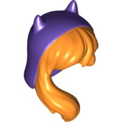 Hair and Hood Dark Purple with Pointed Ears and Long Wavy Hair Falling over Shoulder Print (Batgirl)