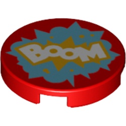 Tile Round 2 x 2 with Bottom Stud Holder with 'BOOM' print