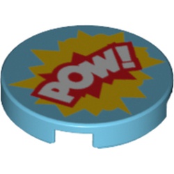 Tile Round 2 x 2 with Bottom Stud Holder with White 'POW!' over Red and Yellow Text Bubbles Print