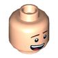 Minifig Head Dick Grayson (Robin), Dual Sided, Brown Eyebrows and Dark Tan Dimples, Wide Lopsided Smile / Scared Open Mouth Print [Hollow Stud]