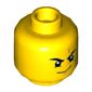 Minifig Head Kai, Dual Sided, Scar over Eye, Eyebrows, Smirk / Orange Eyes Print [Hollow Stud]