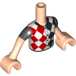 Minidoll Torso Girl with Top with Red and Black Diamonds Harlequin print - Black Short Sleeves on Light Nougat Arms and Hands