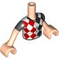 Minidoll Torso Girl with Top with Red and Black Diamonds Harlequin print - Black Short Sleeves on Light Nougat Arms and Hands