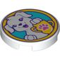 Tile Round 2 x 2 with Bottom Stud Holder with White Dog Print