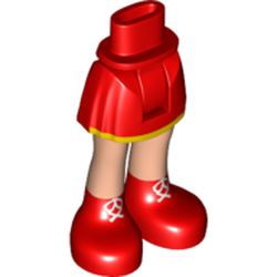 Minidoll Hips and Short Skirt with Yellow Hem, and Light Nougat Legs, Red Shoes Print