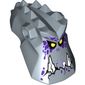 Minifig Head Special with Spikes on Top and Holes on Sides, with Two Jagged White Teeth, Yellow Eyes and Dark Purple Spots Print (Grimroc)