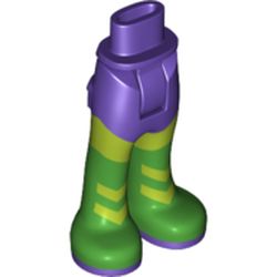 Minidoll Hips and Trousers with Back Pockets and Lime Leggings, Bright Green Boots with Dark Purple Soles Print