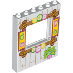 Panel 1 x 6 x 6 with Window with Wood Frame with Drinks, Citrus Fruits and Potted Plant Print