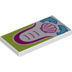 Tile 2 x 4 with Dolphins and Scallop Sea Shell Pattern