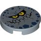 Tile Round 2 x 2 with Bottom Stud Holder with Rock Creature Face with Jagged Grin, Dark Blue Spots and Yellow Eyes Print