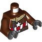 Torso Jacket with Tan Fur Collar, White Star, Red and White Stripes Print (Captain America), Reddish Brown Arms, Black Hands