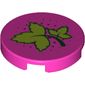 Tile Round 2 x 2 with Bottom Stud Holder with Ivy Leaves and Dark Pink Dots Print