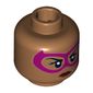 Minifig Head Batgirl, Dual Sided, Magenta Eyemask, Dark Red Lips, Grin with Teeth / Neutral Print [Hollow Stud]