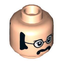 Minifig Head John (The Beatles), Glasses with White Lenses, Sideburns and Moustache, Neutral / Smiling Print