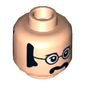 Minifig Head John (The Beatles), Glasses with White Lenses, Sideburns and Moustache, Neutral / Smiling Print