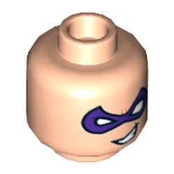 Minifig Head Riddler, Dual Sided, Purple Eyemask, Crooked Mouth Grin / Frown Print [Hollow Stud]