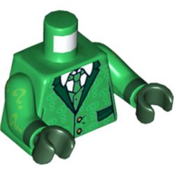 Torso Suit Jacket with Pockets, Tie, Shirt and Bright Green Question Marks Print, Green Arms with Bright Green Question Marks Print, Dark Green Hands